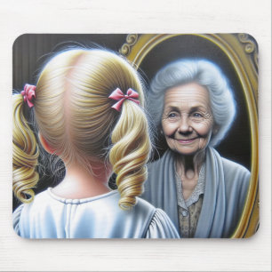 Little Girl Staring bei Old Lady in Mirror Mousepad