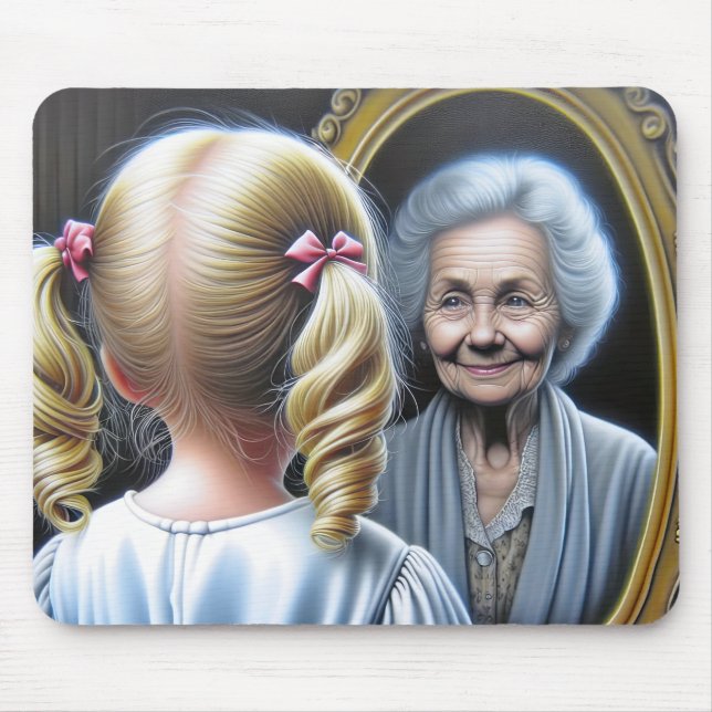 Little Girl Staring bei Old Lady in Mirror Mousepad (Vorne)