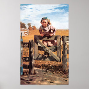 Little Girl Swinging on a Gate John George Brown Poster