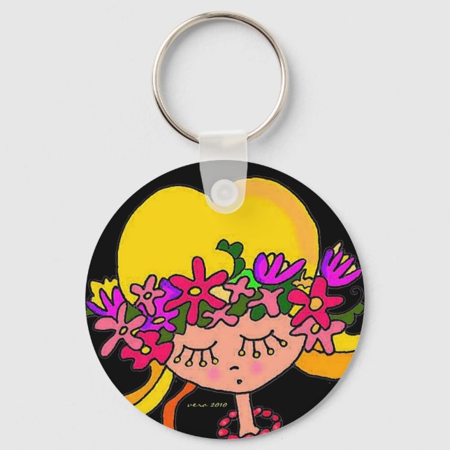 Little Girl Ukrainian Folk Art von Vera Trembach Schlüsselanhänger (Vorderseite)