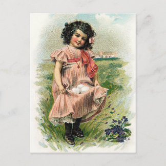 Little Girl und ihre Eier Oster Feiertagspostkarte