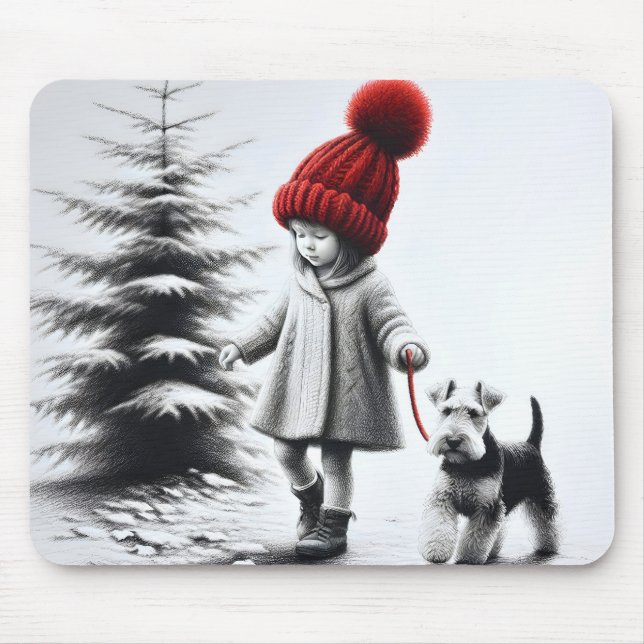 Little Girl Walking a Welsh Terrier Mousepad (Vorne)