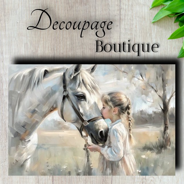 Little Girl White Horse Decoupage Seidenpapier (Little Girl White Horse Decoupage Tissue Paper)