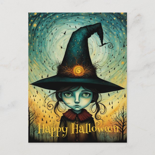 Little Girl Witch Hat Halloween Postkarte (Vorderseite)