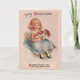Little Girl with Flowers Valentine Greeting Card Feiertagskarte
