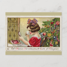 Little Girl with Makeup Mirror Christmas Postcard Feiertagspostkarte
