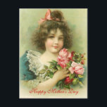Little Girl with Pink Roses Mother Day Postkarte<br><div class="desc">Farbenfrohe,  Vintage Art Mutter Day Design mit einem kleinen Mädchen,  das Rosenbouquet hält.</div>