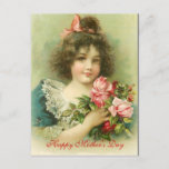 Little Girl with Pink Roses Mother Day Postkarte<br><div class="desc">Farbenfrohe,  Vintage Art Mutter Day Design mit einem kleinen Mädchen,  das Rosenbouquet hält.</div>