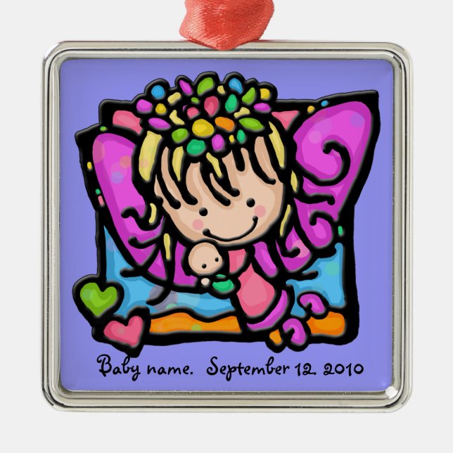 Little Girlie Engelsfee mit ihrem Baby Silbernes Ornament (Vorne)