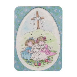 Little Girls and Little Lamb on Easter Morning Magnet