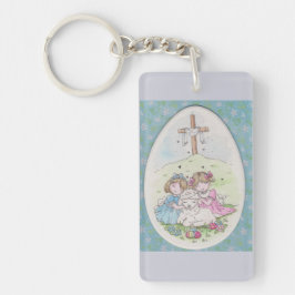 Little Girls and Little Lamb on Easter Morning Schlüsselanhänger