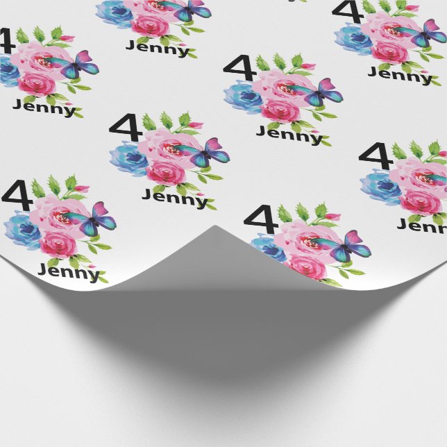 Little Girl's Birthday Individuelle Name & Age Ges Geschenkpapier (Ecke)