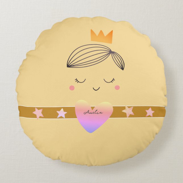 Little Girls Boho Princess Buttercreme Yellow Rundes Kissen (Vorderseite)