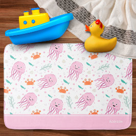 Little Girls Pink Ocean Qualle und Crab Pattern Badematte