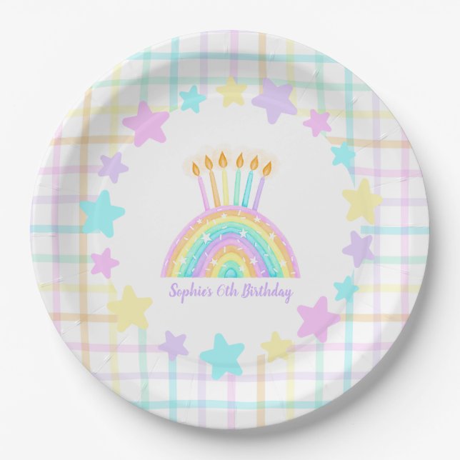 Little Girl's Rainbow Birthday Party Pappteller (Vorderseite)
