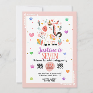 Little Girls Unicorn Geburtstagsparty Einladung