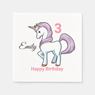 Little Girl's Unicorn Party Age & Name Serviette