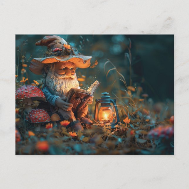 Little Gnome lesen ein Buch Postkarte (Vorderseite)