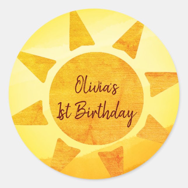 Little Gold Sunshine Boho Birthday Runder Aufkleber (Vorderseite)