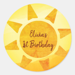 Little Gold Sunshine Boho Birthday Runder Aufkleber