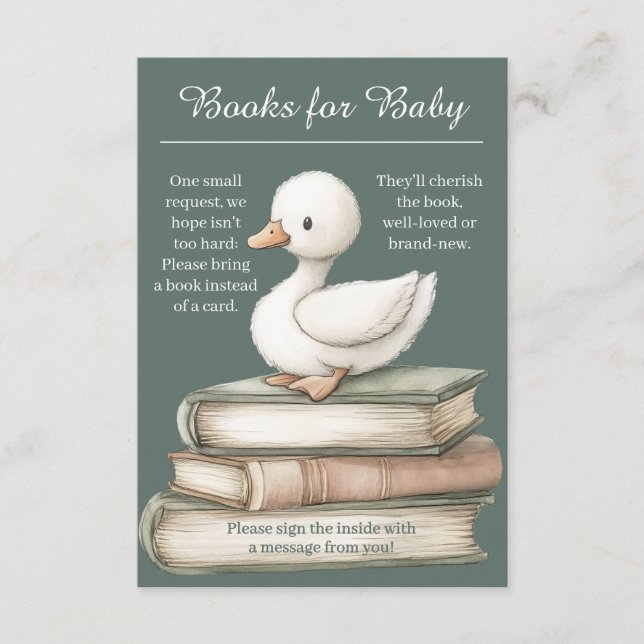Little Goose Book Request Card | Baby Sprinkle Begleitkarte (Vorderseite)