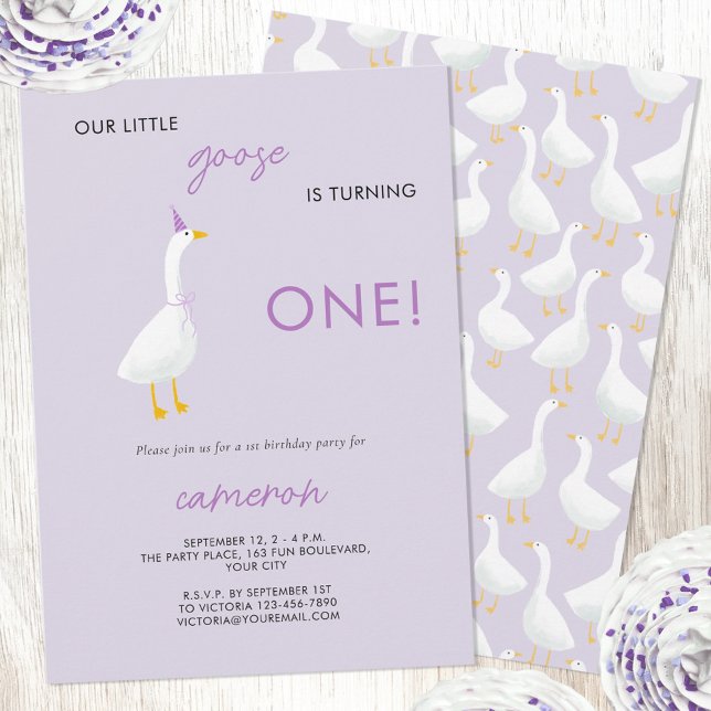 Little Gose Erster 1. Geburtstag Party Einladung (Our Little Goose is turning one!  Personalized custom text geese themed first 1st birthday invite)