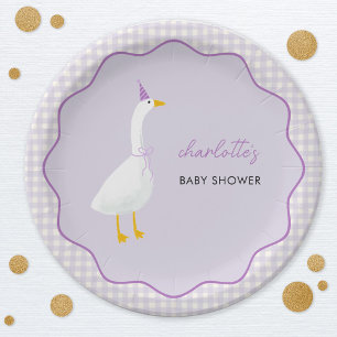 Little Gose Lilac Gingham Baby Dusche Pappteller