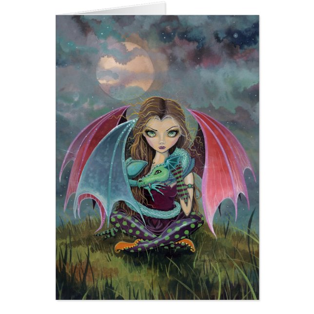Little Gothic Fairy and Dragon Fantasy Art Card (Vorne)