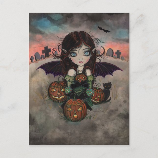 Little Gothic Halloween Fairy Vampire Art Postkarte (Vorderseite)