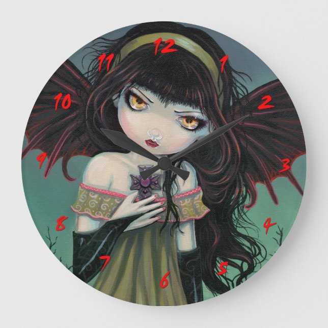 Little Gothic Vampire Fairy Niedlich Clock Große Wanduhr (Vorderseite)