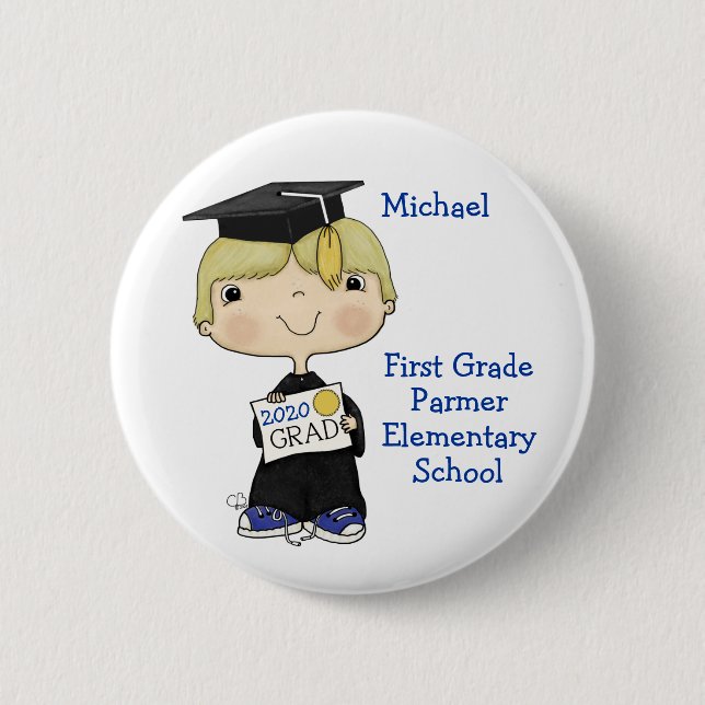 Little Graduate Boy Blond Hair Button (Vorderseite)