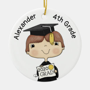 Little Graduate Boy Brown Hair Keramik Ornament