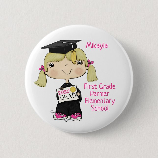 Little Graduate Girl Blond Hair Button (Vorderseite)