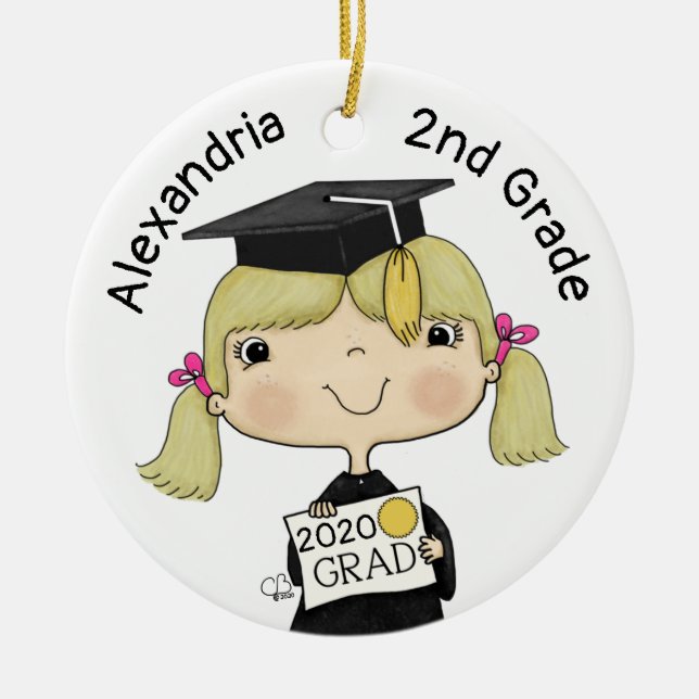 Little Graduate Girl Blond Hair Keramik Ornament (Vorne)