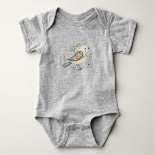 Little Green Bird Floral Baby Bodysuit Strampler