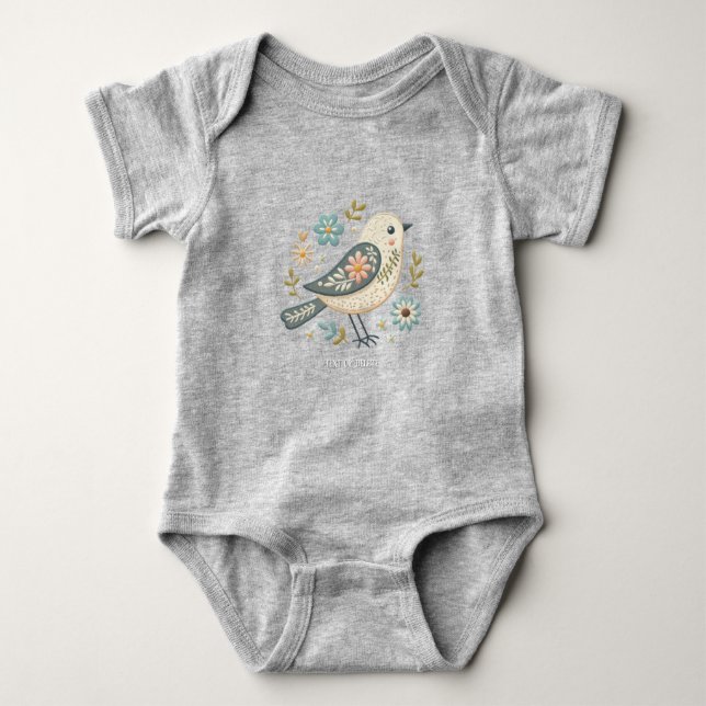 Little Green Bird Floral Baby Bodysuit Strampler (Vorderseite)