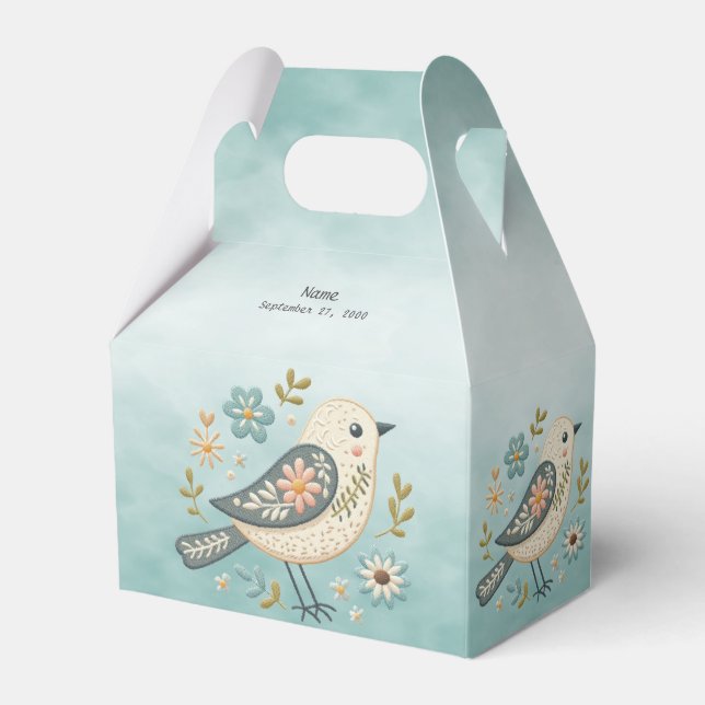 Little Green Bird Floral Bevorzugung Box Geschenkschachtel (Vorderseite)