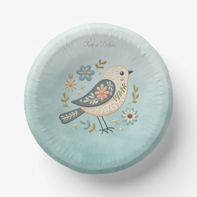 Little Green Bird Floral Paper Bowl Pappteller (Vorderseite)