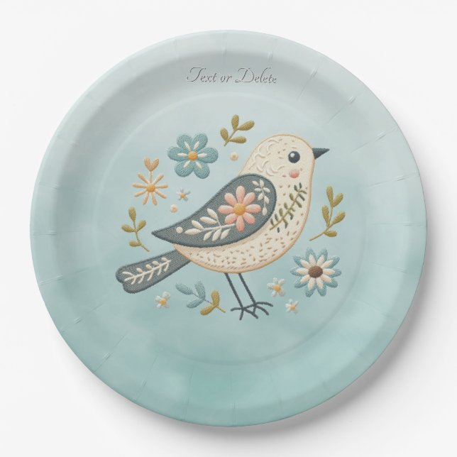 Little Green Bird Floral Paper Plate Pappteller (Vorderseite)