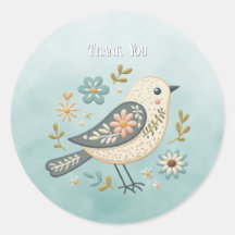 Little Green Bird Floral Sticker