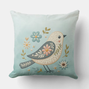 Little Green Bird Floral Throw Kissen