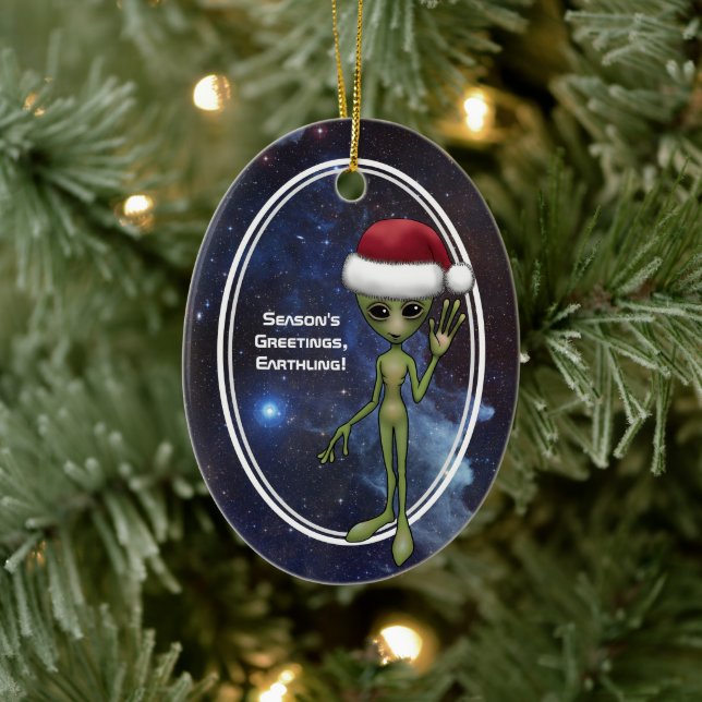 Little Green Man Alien Space Weihnachten Keramik Ornament (Baum)