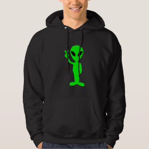 Little Green Man on Black Hoodie