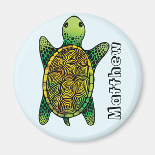 Little Green Watercolor Ink Drawn Turtle Magnet