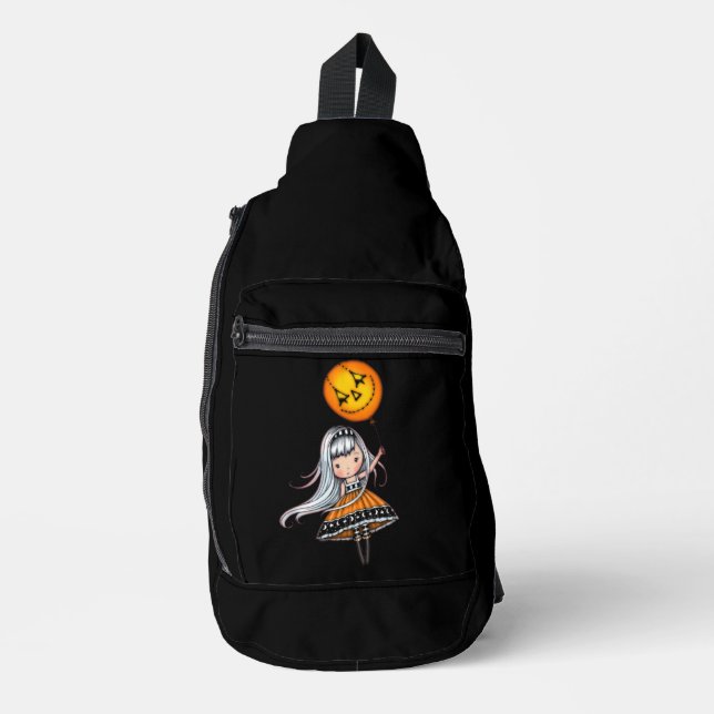 Little Halloween Girl and Pumpkin Balloon Crossbody Bag (Vorderseite)