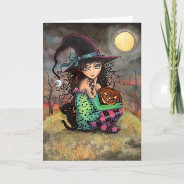 Little Halloween Hexenkarte und Black Cat Card Karte (Vorderseite)