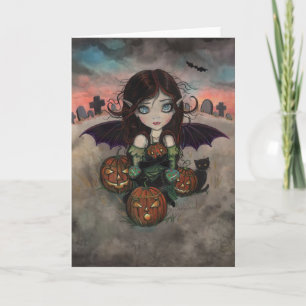 Little Halloween Vampire Fairy and Jack-O-Lanterns Karte