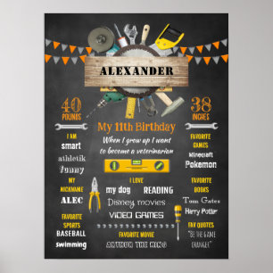 Little Handyman Birthday Milestone Birth Stats Poster