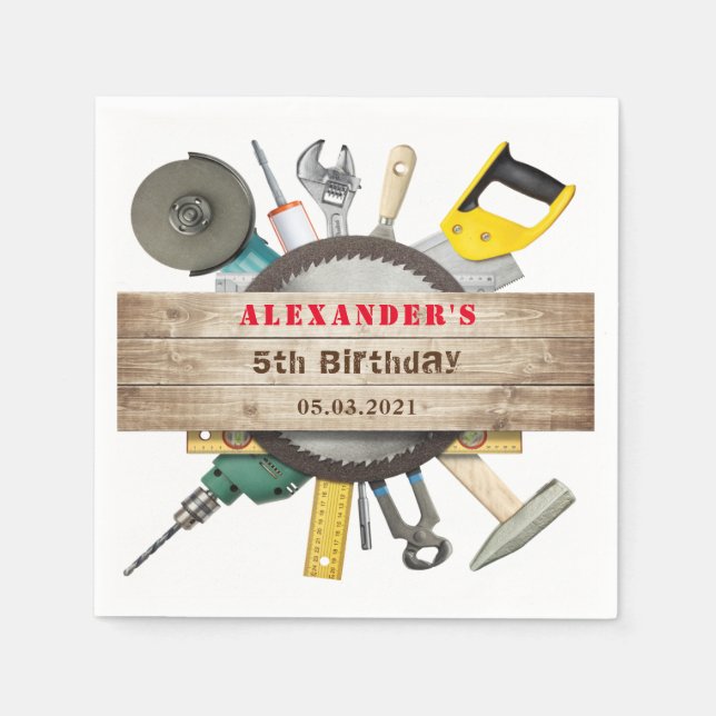 Little Handyman Boy Birthday Party Paper Napkin Serviette (Vorderseite)