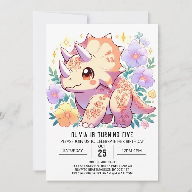 Little Happy Dinosaur Digital Geburtstag Einladung (Vorderseite)